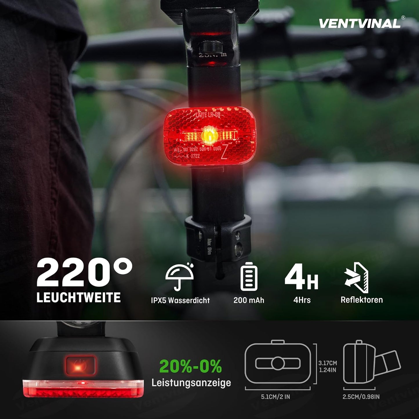 LED Fahrrad Rücklicht Bremslicht, Fahrradlicht USB Aufladbar mit Reflektor, StVZO zugelassen Fahrradbeleuchtung IPX5, Fahrrad Rücklichter mit Reflektoren Standlicht Schwarz