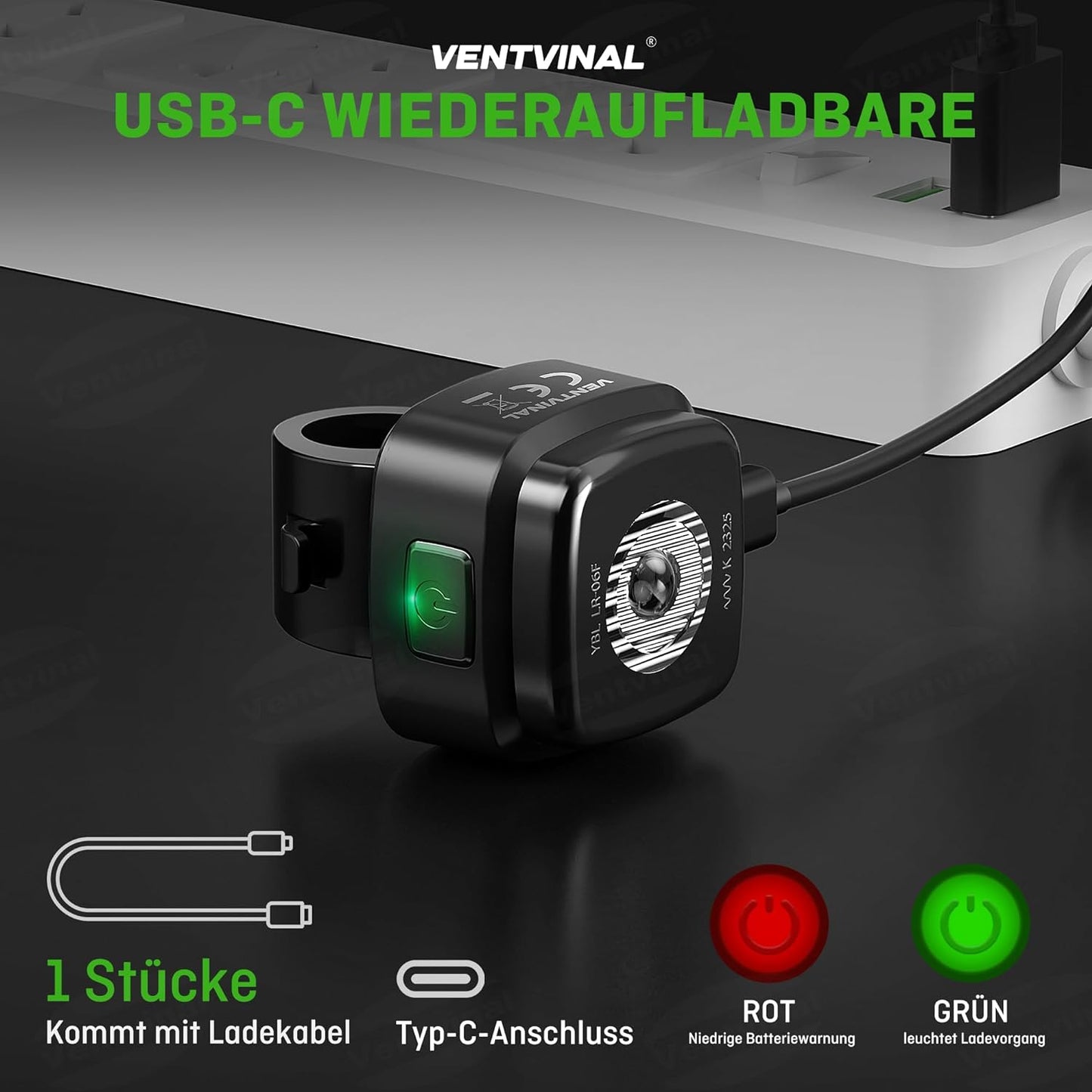 Ventvinal LED Fahrradlicht Vorne,Fahrradbeleuchtung 30 LUX,StVZO-Zugelassen,Fahrrad Frontlicht Fahrradlampe IPX5 wasserdicht,USB Typ C