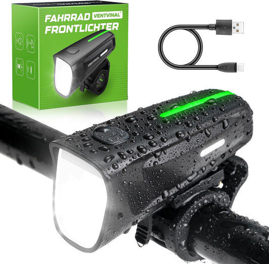 LED Fahrradlicht Vorne 100 LUX, Fahrradbeleuchtung stvzo zugelassen, Fahrradlampe USB Aufladbar mit Batterie Aufforderung schwach und 3 Leuchtmodi, IPX5 Blendfreies Design, Schwarz