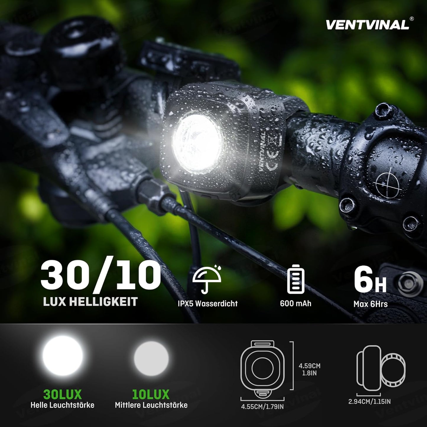 Ventvinal LED Fahrradlicht Vorne,Fahrradbeleuchtung 30 LUX,StVZO-Zugelassen,Fahrrad Frontlicht Fahrradlampe IPX5 wasserdicht,USB Typ C