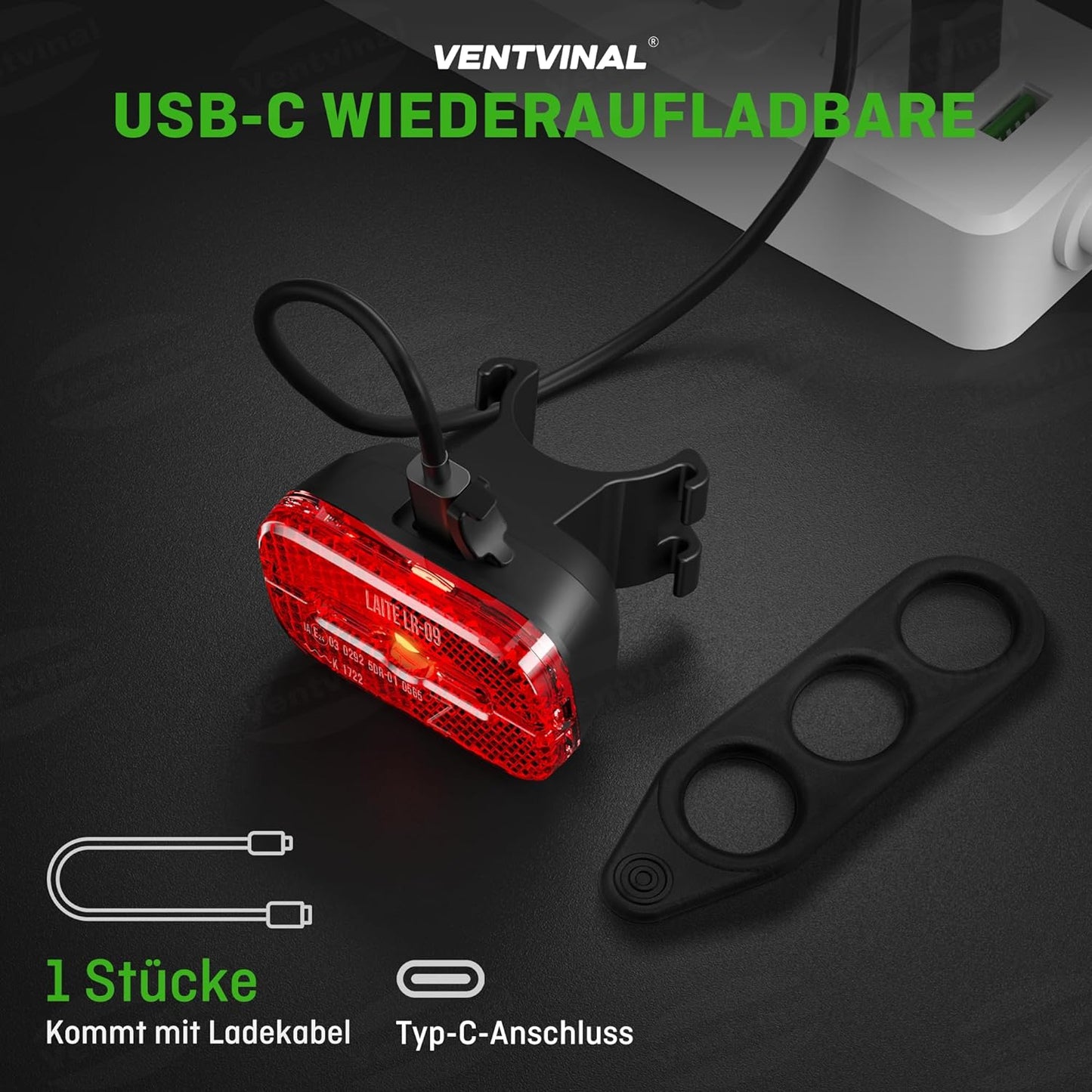 LED Fahrrad Rücklicht Bremslicht, Fahrradlicht USB Aufladbar mit Reflektor, StVZO zugelassen Fahrradbeleuchtung IPX5, Fahrrad Rücklichter mit Reflektoren Standlicht Schwarz